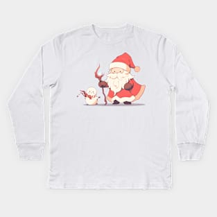 The cheerful look on this t-shirt shows Santa and his friends celebrating Christmas together, perfect for Santa Claus lovers. Kids Long Sleeve T-Shirt